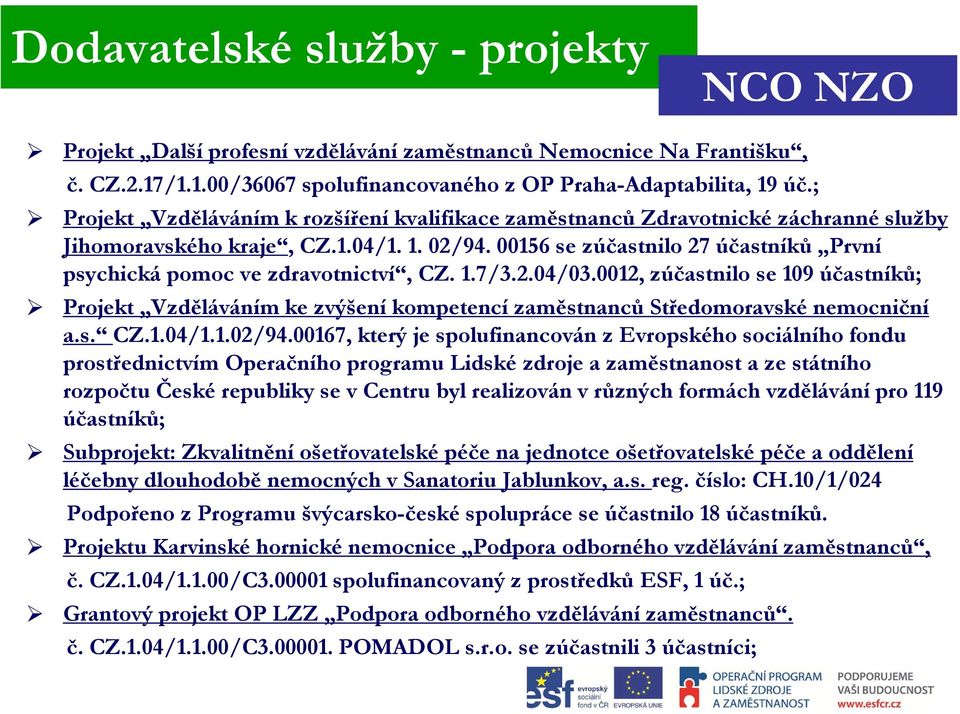 00156 se zúčastnilo 27 účastníků První psychická pomoc ve zdravotnictví, CZ. 1.7/3.2.04/03.