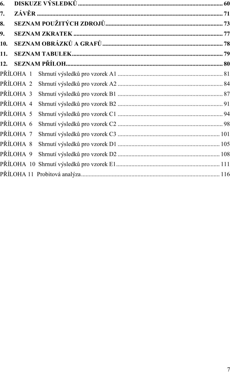 .. 87 P ÍLOHA 4 Shrnutí výsledk pro vzorek B2... 91 P ÍLOHA 5 Shrnutí výsledk pro vzorek C1... 94 P ÍLOHA 6 Shrnutí výsledk pro vzorek C2.