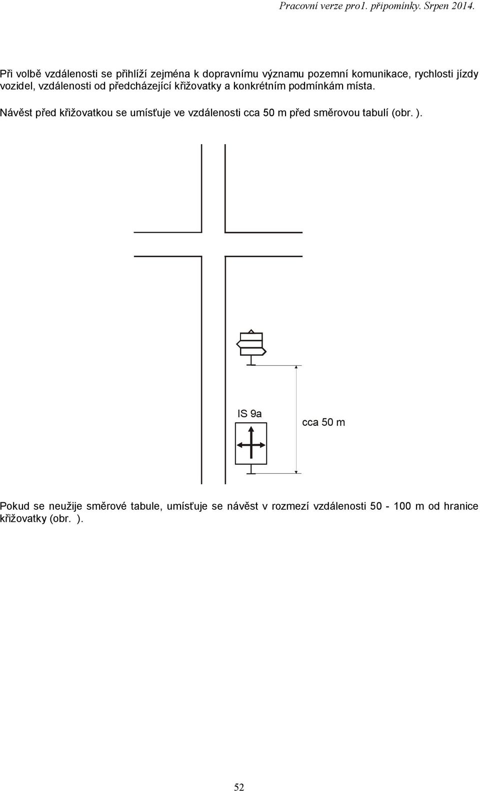 Návěst před křižovatkou se umísťuje ve vzdálenosti cca 50 m před směrovou tabulí (obr. ).