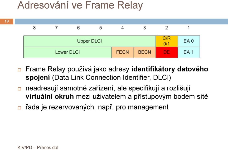 neadresují samotné zařízení, ale specifikují a rozlišují virtuální okruh