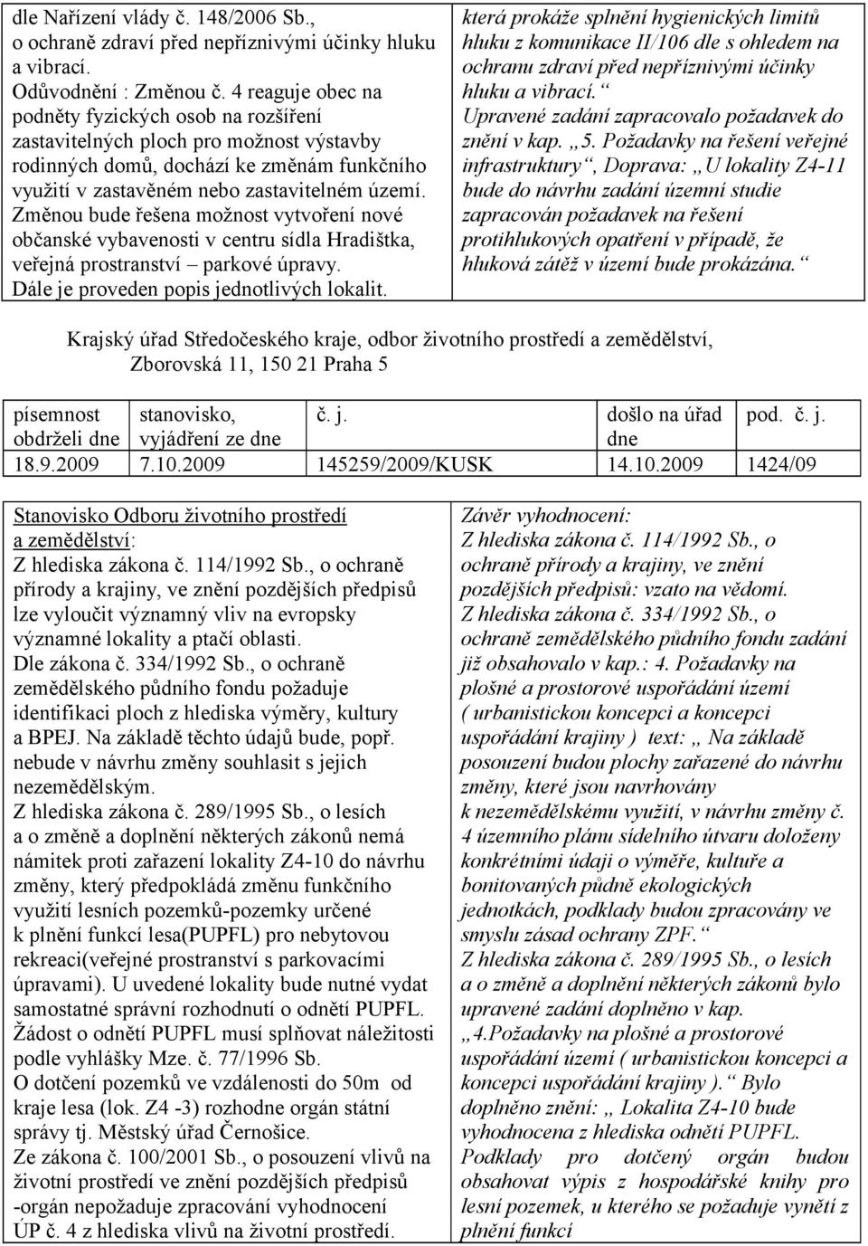 Změnou bude řešena možnost vytvoření nové občanské vybavenosti v centru sídla Hradištka, veřejná prostranství parkové úpravy. Dále je proveden popis jednotlivých lokalit.