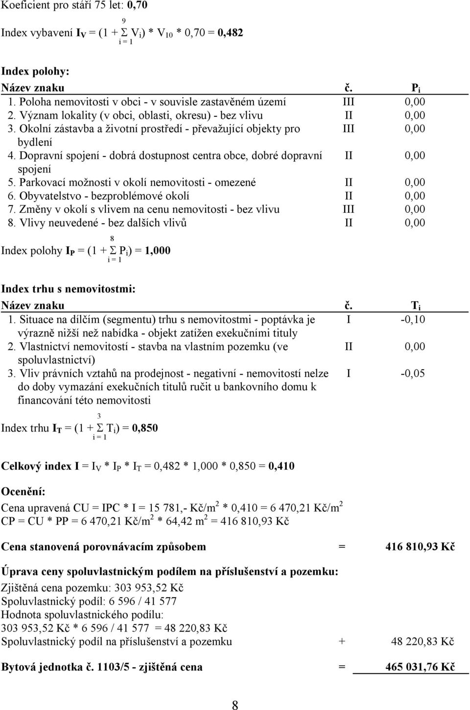 Dopravní spojení - dobrá dostupnost centra obce, dobré dopravní II 0,00 spojení 5. Parkovací možnosti v okolí nemovitosti - omezené II 0,00 6. Obyvatelstvo - bezproblémové okolí II 0,00 7.