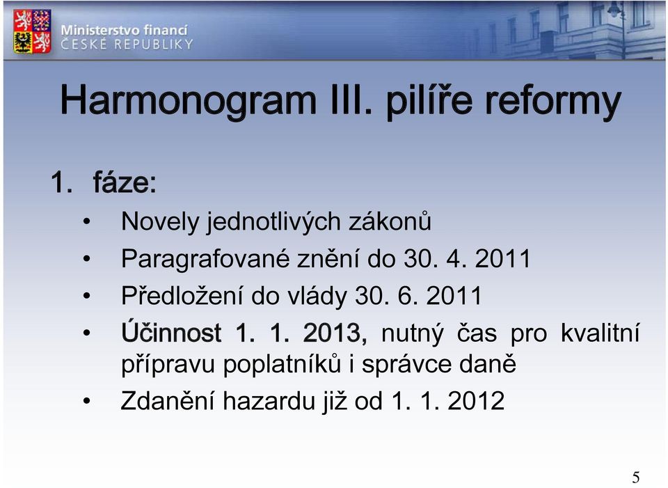 2011 Předložení do vlády 30. 6. 2011 Účinnost 1.