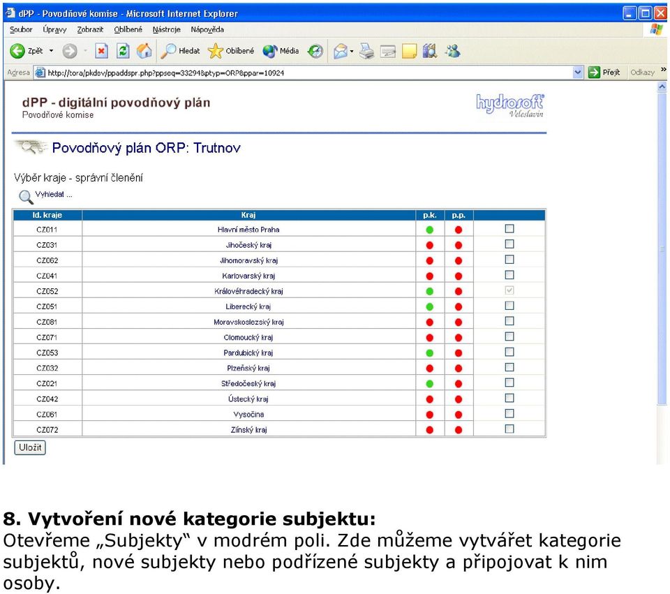 Zde můžeme vytvářet kategorie subjektů,