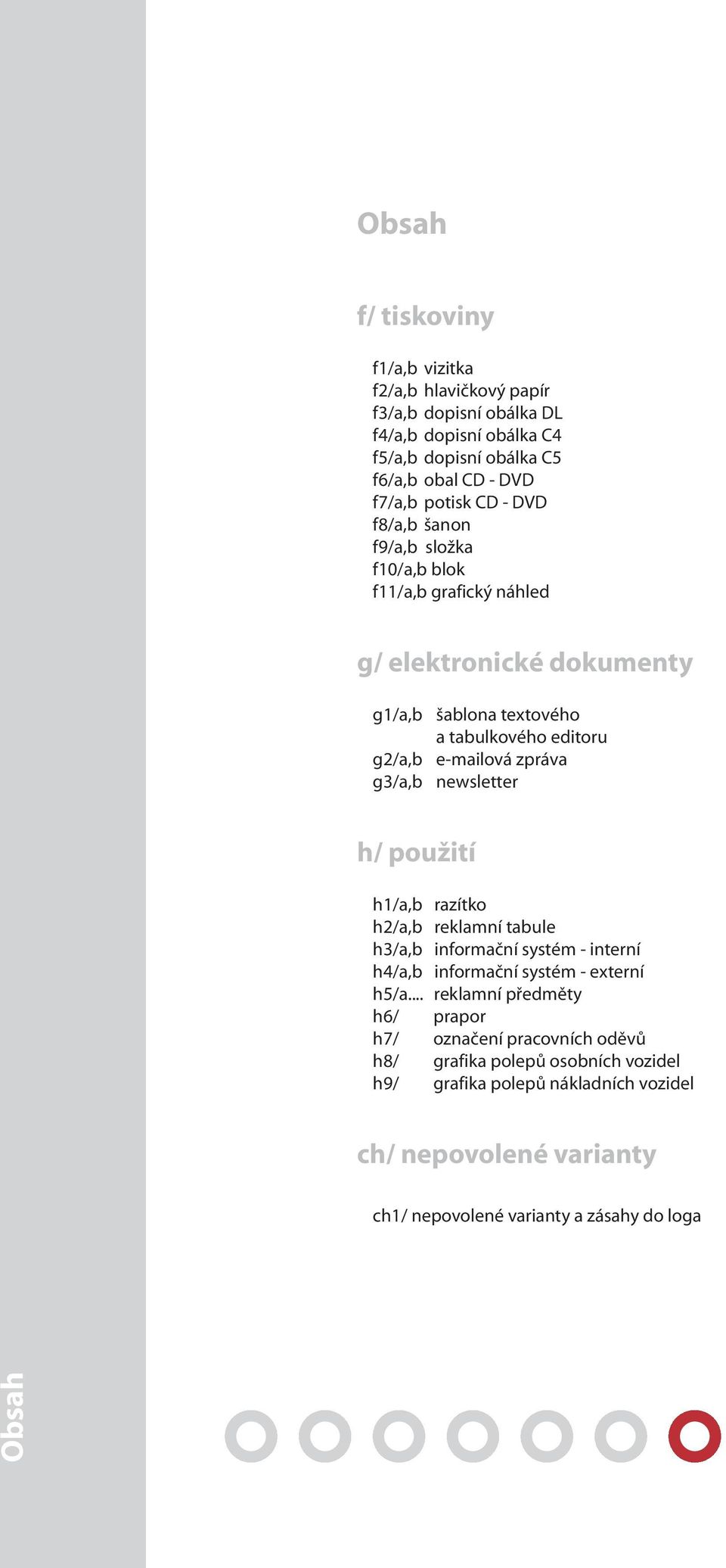 g3/a,b newsletter h/ použití h1/a,b razítko h2/a,b reklamní tabule h3/a,b informační systém - interní h4/a,b informační systém - externí h5/a.