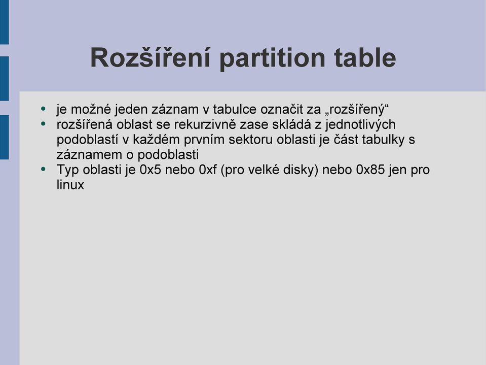 podoblastí v každém prvním sektoru oblasti je část tabulky s záznamem o