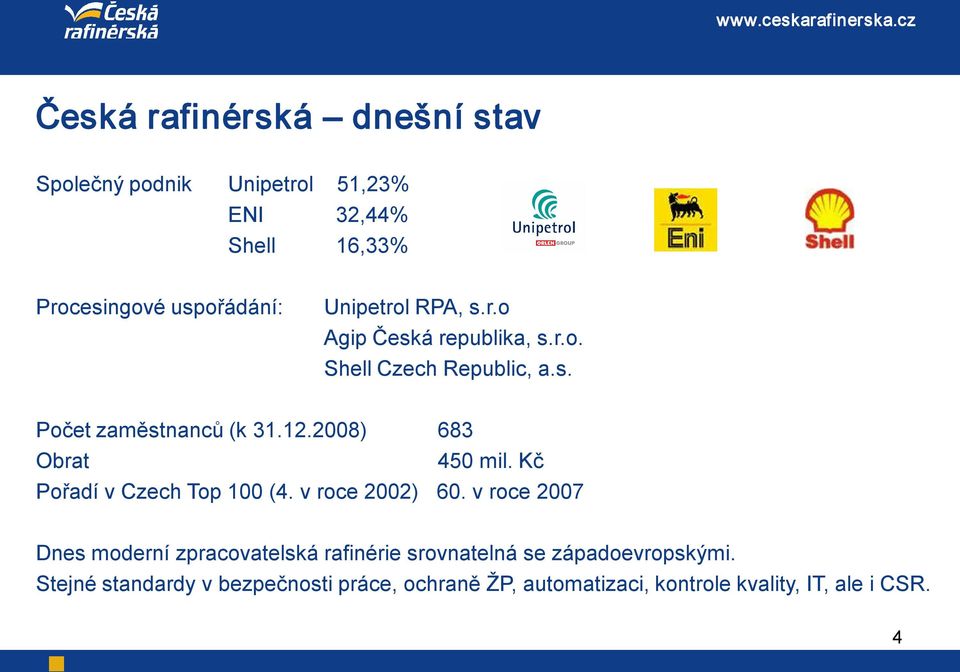 2008) 683 Obrat 450 mil. Kč Pořadí v Czech Top 100 (4. v roce 2002) 60.