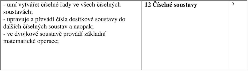 soustavy do dalších číselných soustav a naopak; - ve