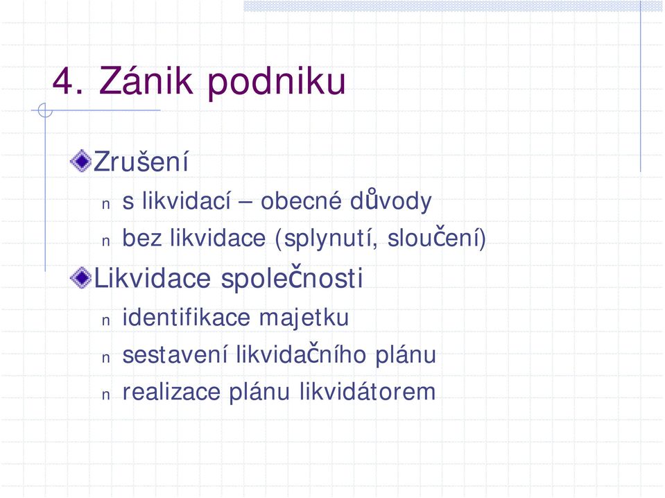 sloučení) Likvidace společnosti identifikace