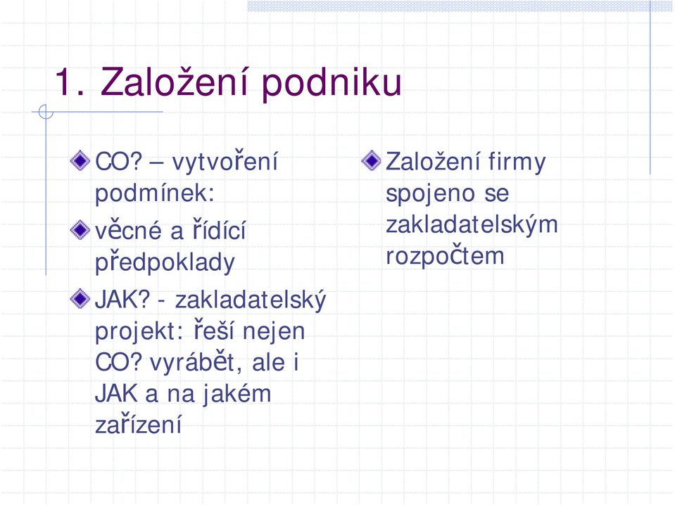 - zakladatelský projekt: řeší nejen CO?