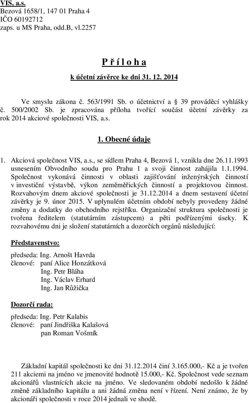 11.1993 usnesením Obvodního soudu pro Prahu 1 a svoji innost zahájila 1.1.1994.