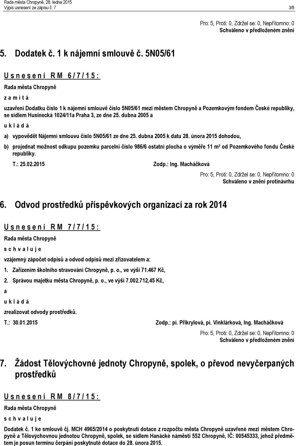 Praha 3, ze dne 25. dubna 2005 a a) vypovědět Nájemní smlouvu číslo 5N05/61 ze dne 25. dubna 2005 k datu 28.
