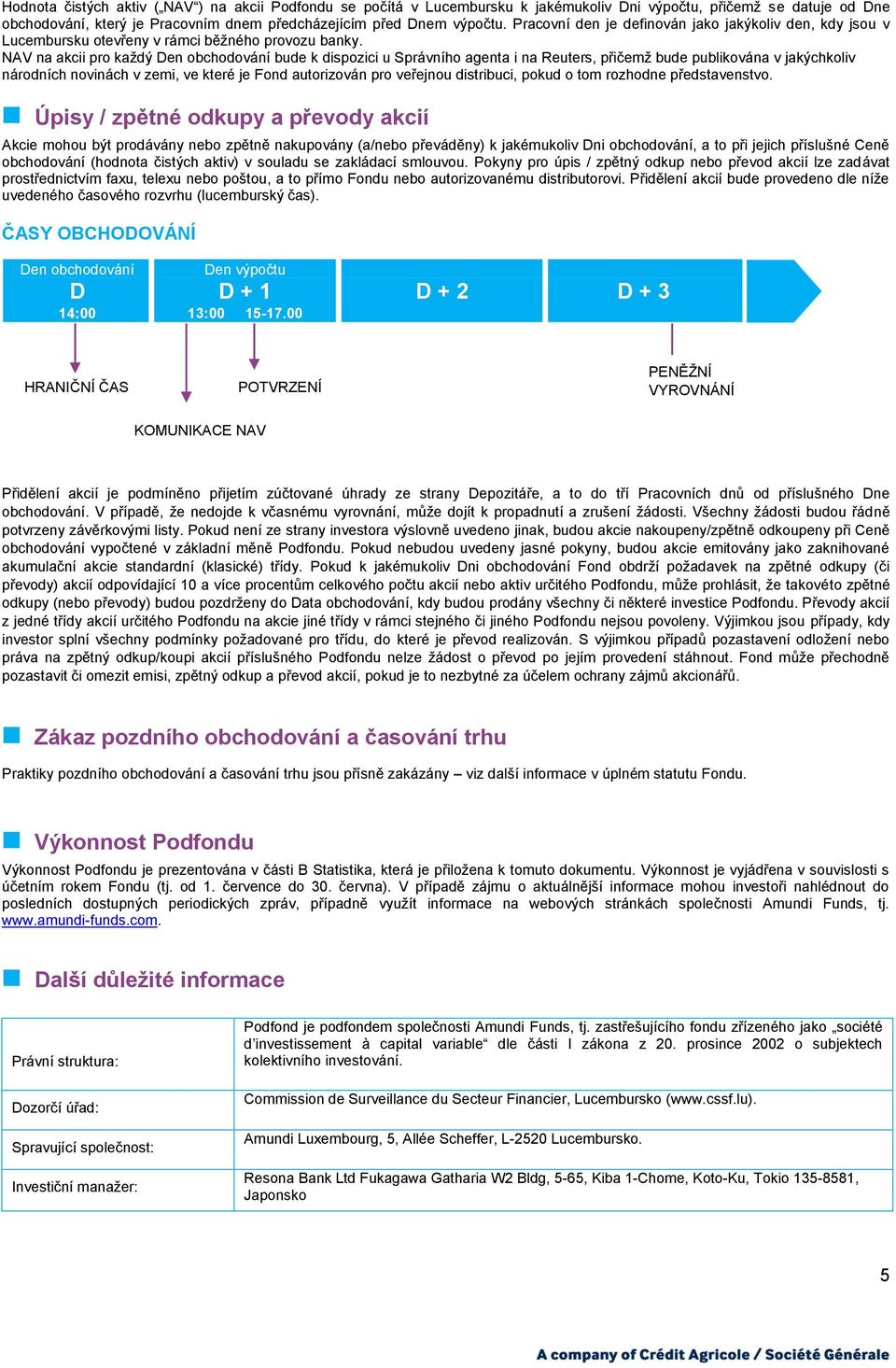 NAV na akcii pro kaţdý Den obchodování bude k dispozici u Správního agenta i na Reuters, přičemţ bude publikována v jakýchkoliv národních novinách v zemi, ve které je Fond autorizován pro veřejnou