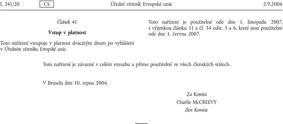 Toto nařízení vstupuje v platnost dvacátým dnem po vyhlášení v Úředním věstníku Evropské unie.