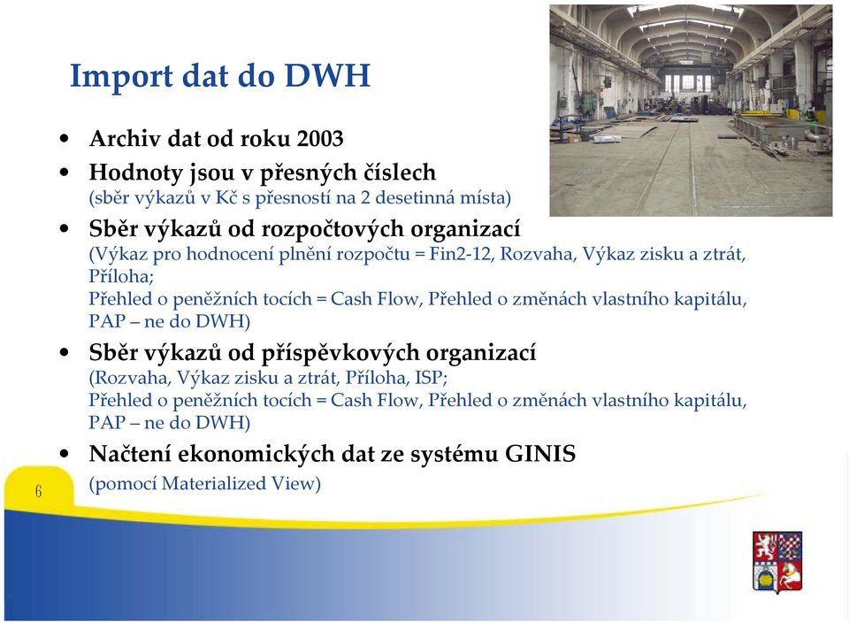 Flow, Přehled o změnách vlastního kapitálu, PAP ne do DWH) Sběr výkazů od příspěvkových organizací (Rozvaha, Výkaz zisku a ztrát, Příloha, ISP;