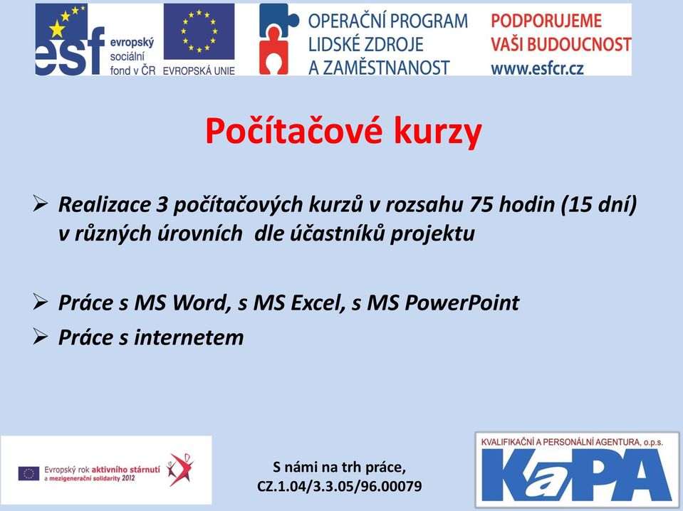 úrovních dle účastníků projektu Práce s MS