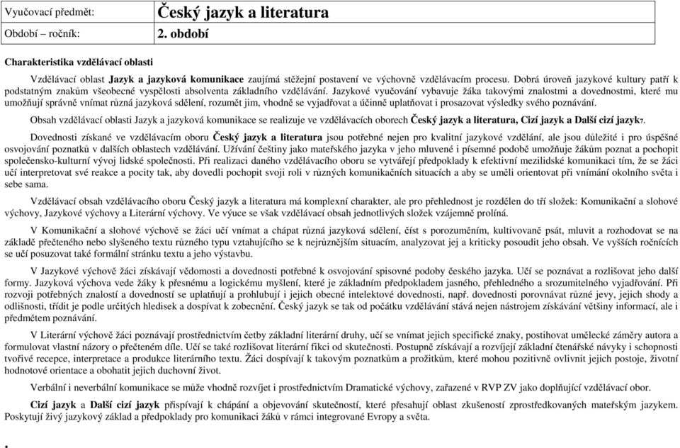 Dobrá úroveň jazykové kultury patří k podstatným znakům všeobecné vyspělosti absolventa základního vzdělávání.