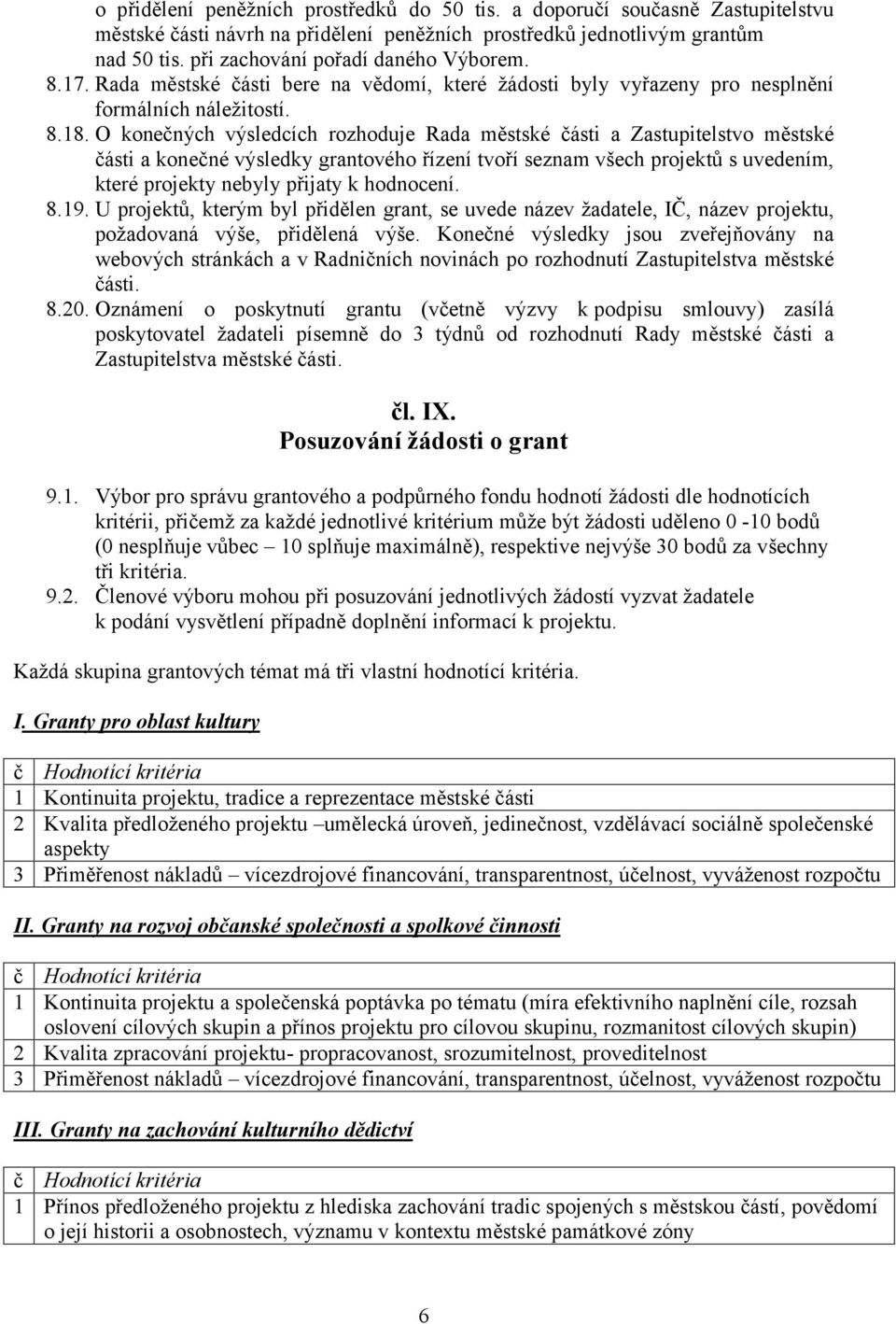 O konečných výsledcích rozhoduje Rada městské části a Zastupitelstvo městské části a konečné výsledky grantového řízení tvoří seznam všech projektů s uvedením, které projekty nebyly přijaty k