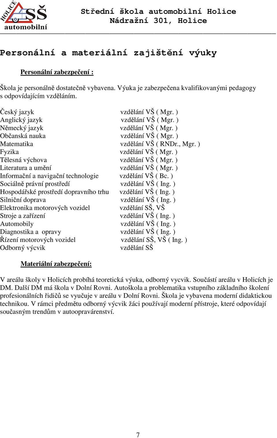 ) Fyzika vzdělání VŠ ( Mgr. ) Tělesná výchova vzdělání VŠ ( Mgr. ) Literatura a umění vzdělání VŠ ( Mgr. ) Informační a navigační technologie vzdělání VŠ ( Bc.