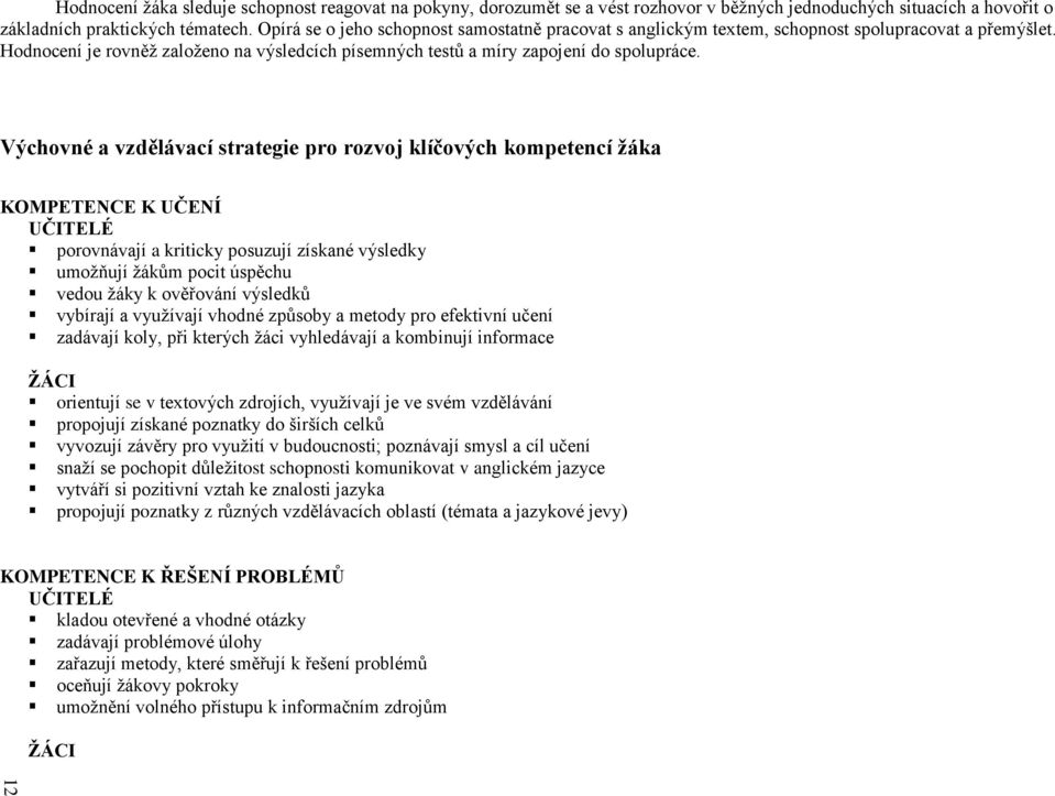 Výchovné a vzdělávací strategie pro rozvoj klíčových kompetencí ţáka KOMPETENCE K UČENÍ porovnávají a kriticky posuzují získané výsledky umožňují žákům pocit úspěchu vedou žáky k ověřování výsledků