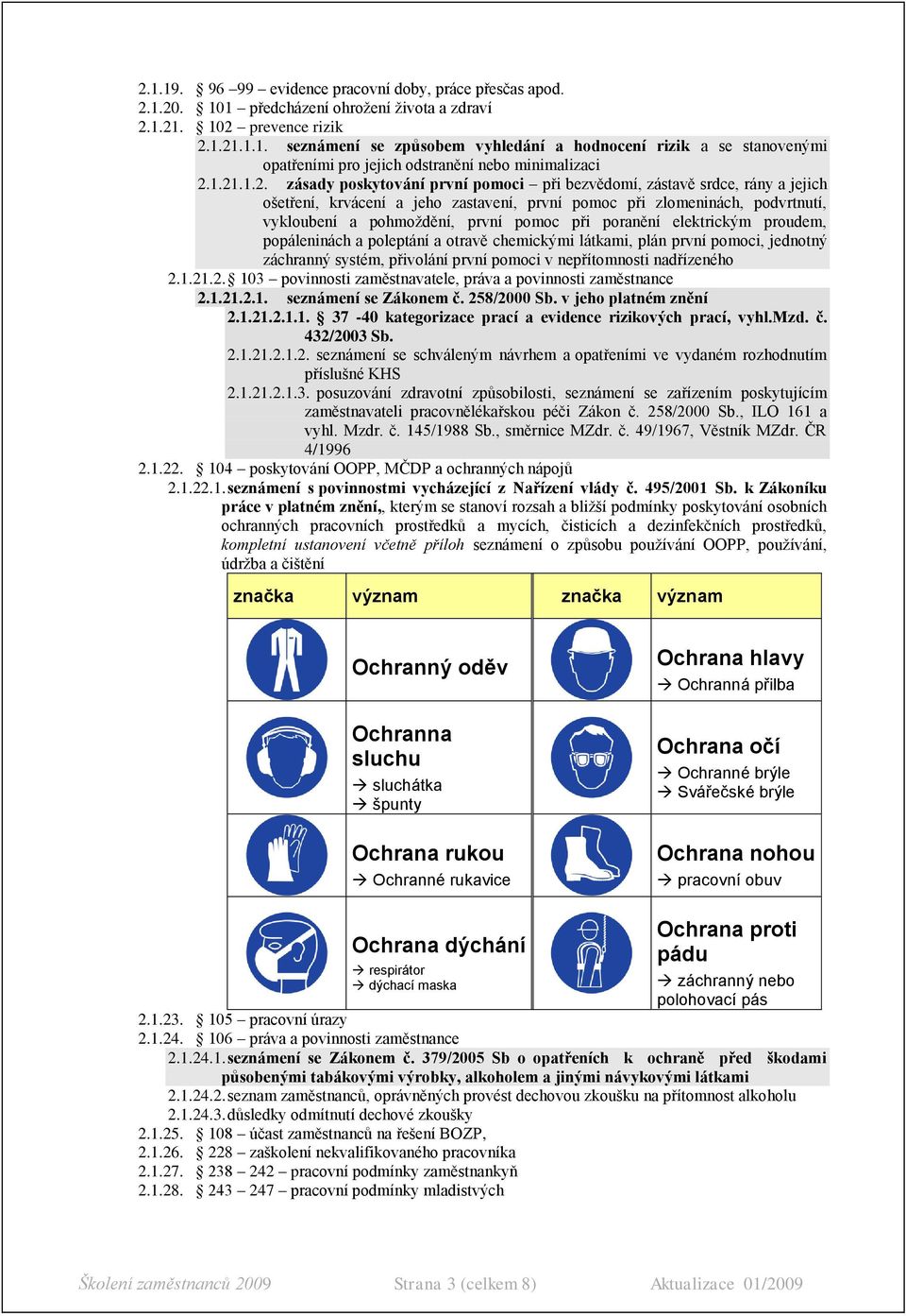 pomoc při poranění elektrickým proudem, popáleninách a poleptání a otravě chemickými látkami, plán první pomoci, jednotný záchranný systém, přivolání první pomoci v nepřítomnosti nadřízeného 2.