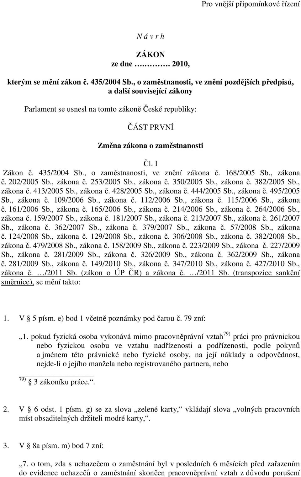 , o zaměstnanosti, ve znění zákona č. 168/2005 Sb., zákona č. 202/2005 Sb., zákona č. 253/2005 Sb., zákona č. 350/2005 Sb., zákona č. 382/2005 Sb., zákona č. 413/2005 Sb., zákona č. 428/2005 Sb.