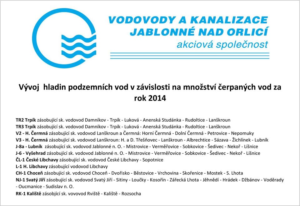 Čermná zásobující sk. vodovod Lanškroun a Čermná: Horní Čermná - Dolní Čermná - Petrovice - Nepomuky V3 - H. Čermná zásobující sk. vodovod Lanškroun: H. a D.