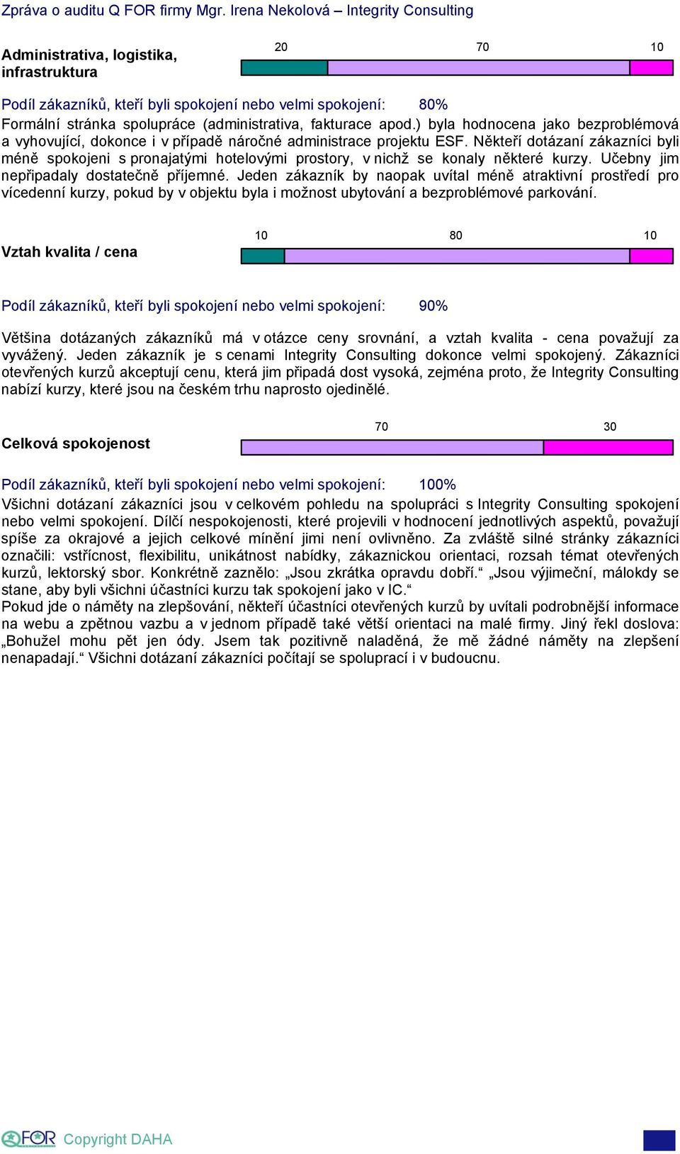 Někteří dotázaní zákazníci byli méně spokojeni s pronajatými hotelovými prostory, v nichž se konaly některé kurzy. Učebny jim nepřipadaly dostatečně příjemné.