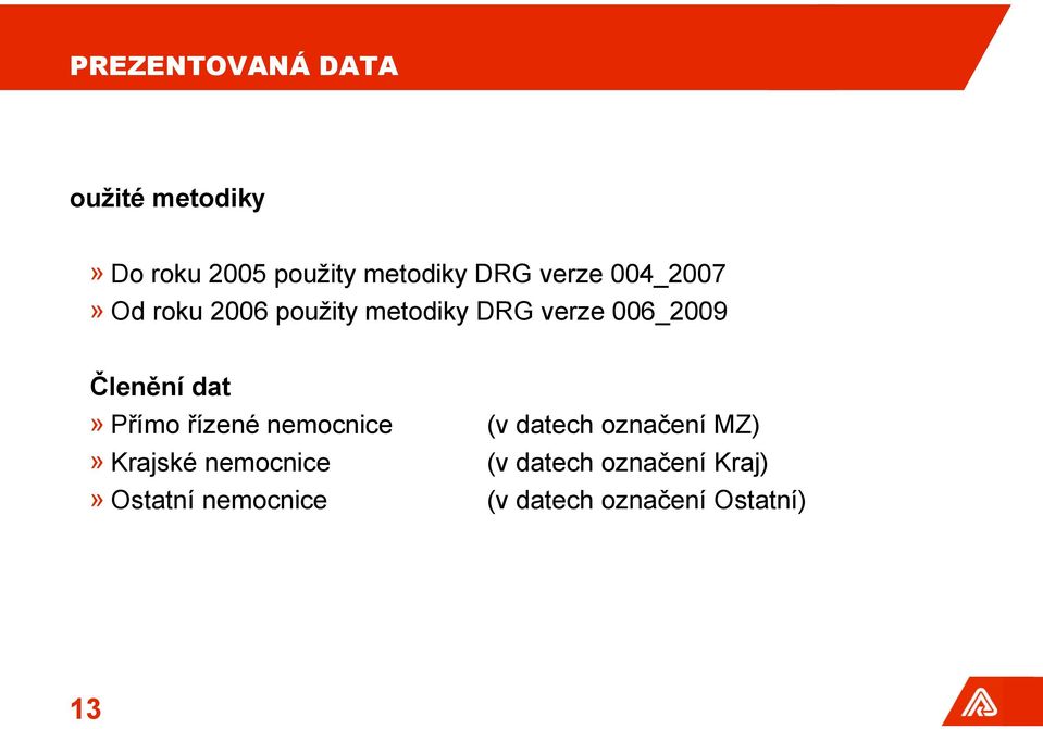 Členění dat» Přímo řízené nemocnice (v datech označení MZ)» Krajské