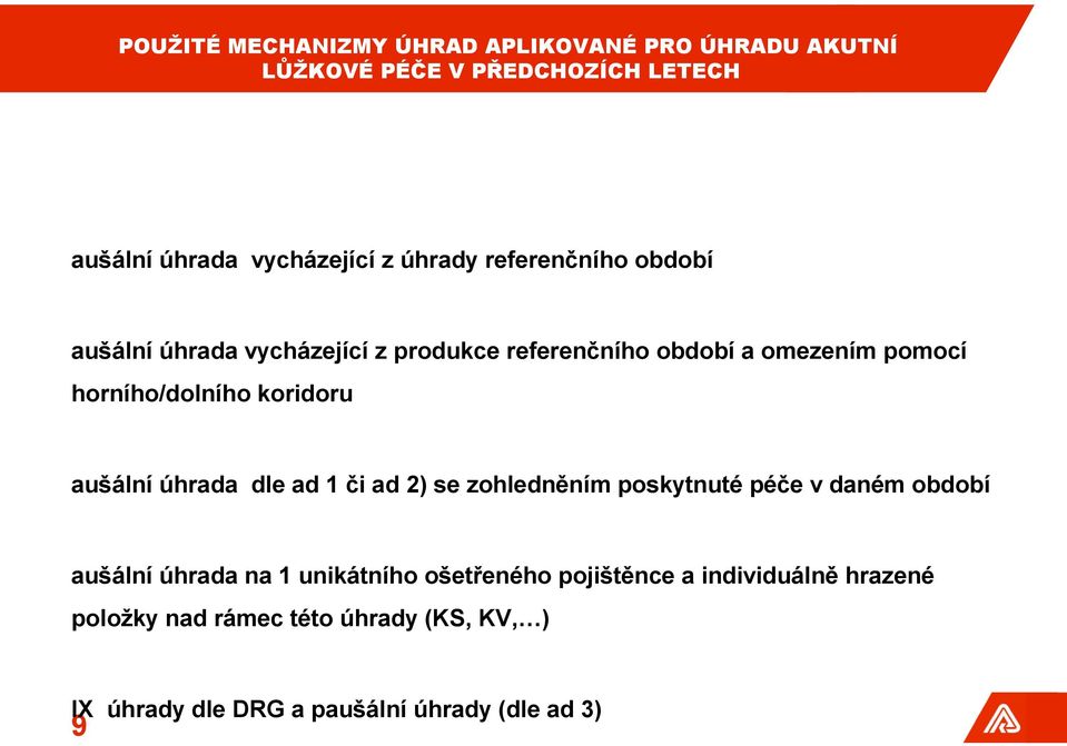 koridoru aušální úhrada dle ad 1 či ad 2) se zohledněním poskytnuté péče v daném období aušální úhrada na 1 unikátního