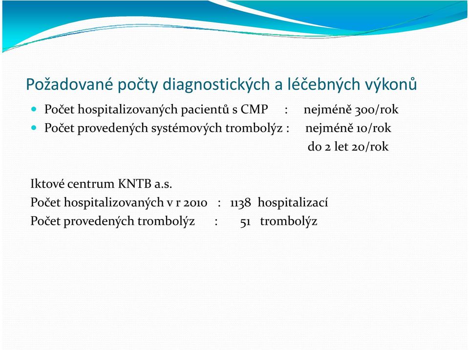 nejméně 10/rok do 2 let 20/rok Iktové centrum KNTB a.s.