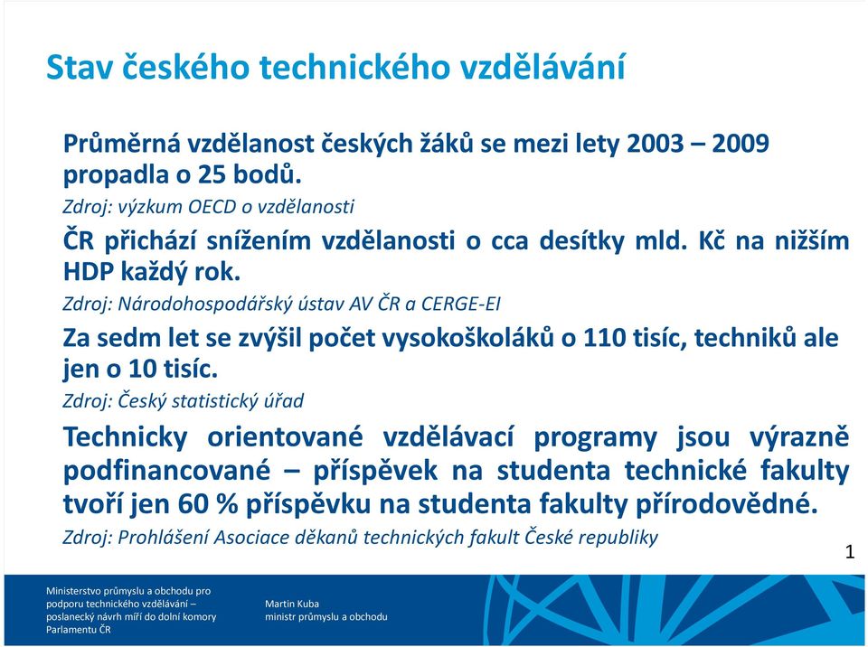 Zdroj: Národohospodářský ústav AV ČR a CERGE-EI Za sedm let se zvýšil počet vysokoškoláků o 110 tisíc, techniků ale jen o 10 tisíc.