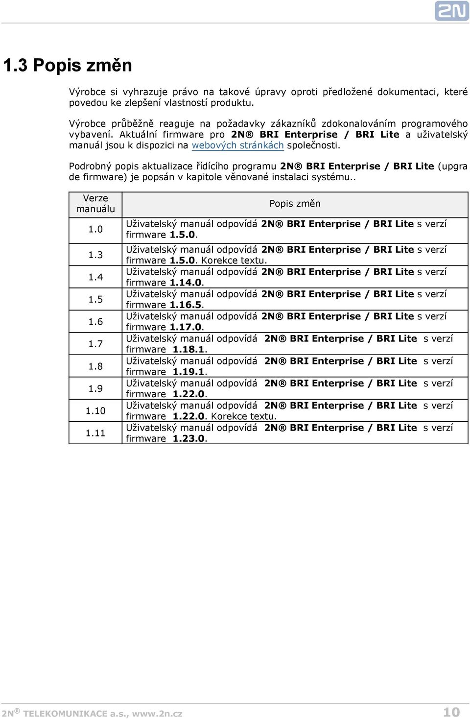Aktuální firmware pro 2N BRI Enterprise / BRI Lite a uživatelský manuál jsou k dispozici na webových stránkách společnosti.