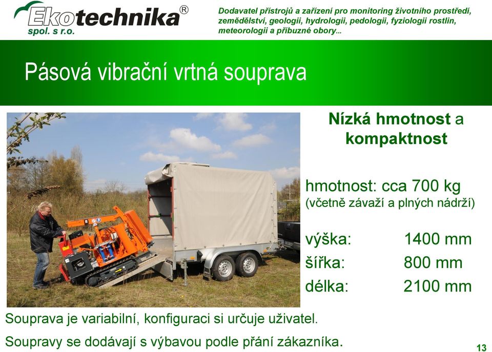 délka: 1400 mm 800 mm 2100 mm Souprava je variabilní, konfiguraci