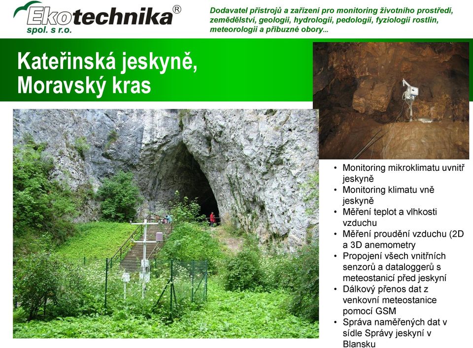 před jeskyní Dálkový přenos dat z venkovní meteostanice pomocí GSM Správa naměřených dat v sídle Správy