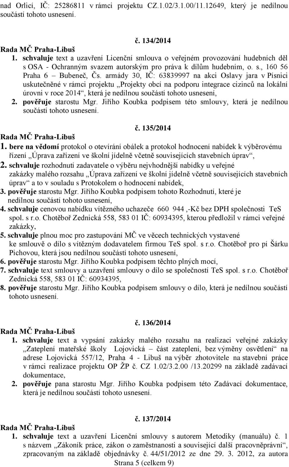 armády 30, IČ: 63839997 na akci Oslavy jara v Písnici uskutečněné v rámci projektu Projekty obcí na podporu integrace cizinců na lokální úrovni v roce 2014, která je nedílnou součástí tohoto