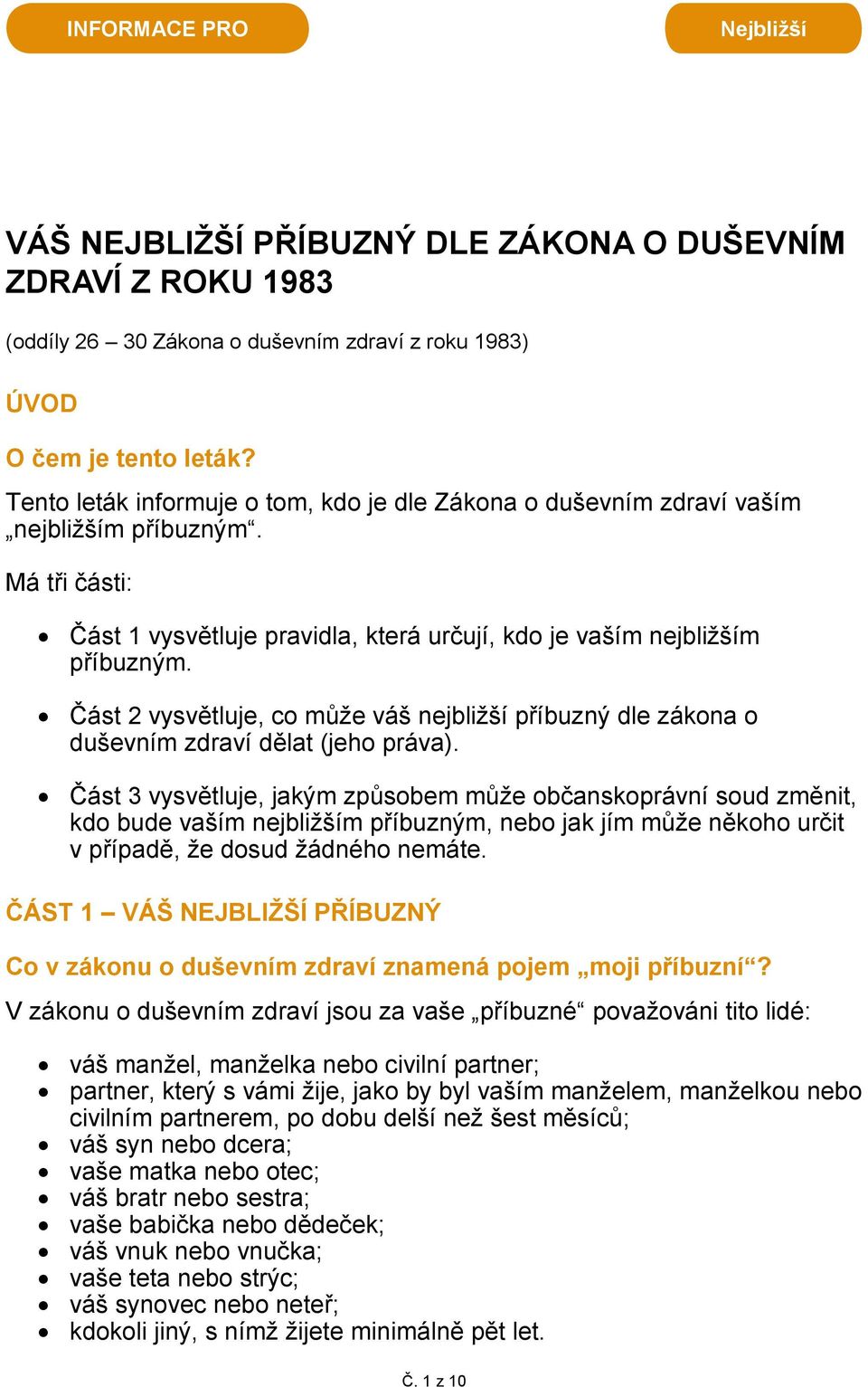 Část 2 vysvětluje, co může váš nejbližší dle zákona o duševním zdraví dělat (jeho práva).