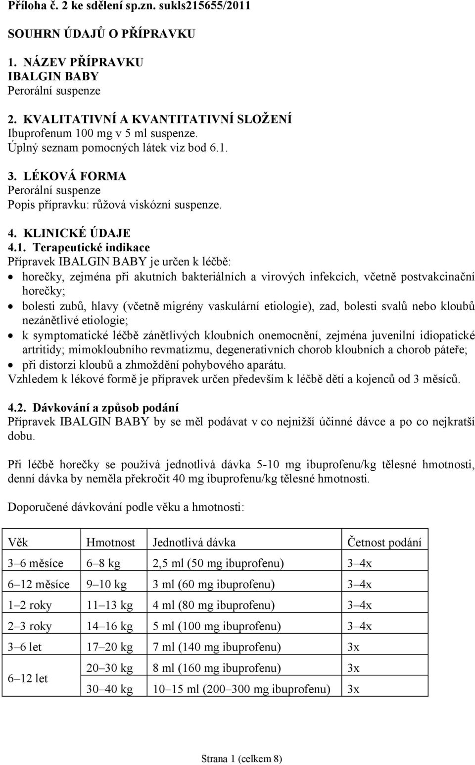 3. LÉKOVÁ FORMA Perorální suspenze Popis přípravku: růžová viskózní suspenze. 4. KLINICKÉ ÚDAJE 4.1.