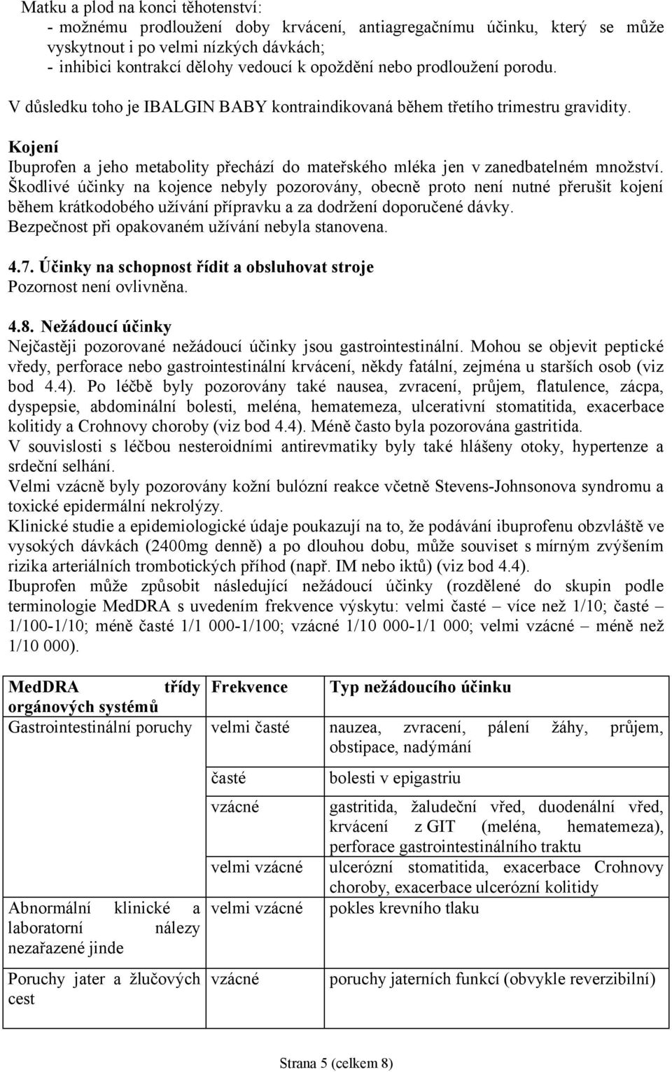 Kojení Ibuprofen a jeho metabolity přechází do mateřského mléka jen v zanedbatelném množství.