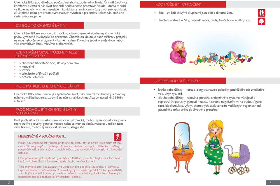 uvědomujeme. Co jsou to chemické látky? Kdo může být ohrožen? lidé zvláště citlivými skupinami jsou děti a těhotné ženy životní prostředí řeky, ovzduší, moře, půda, živočichové, rostliny, atd.