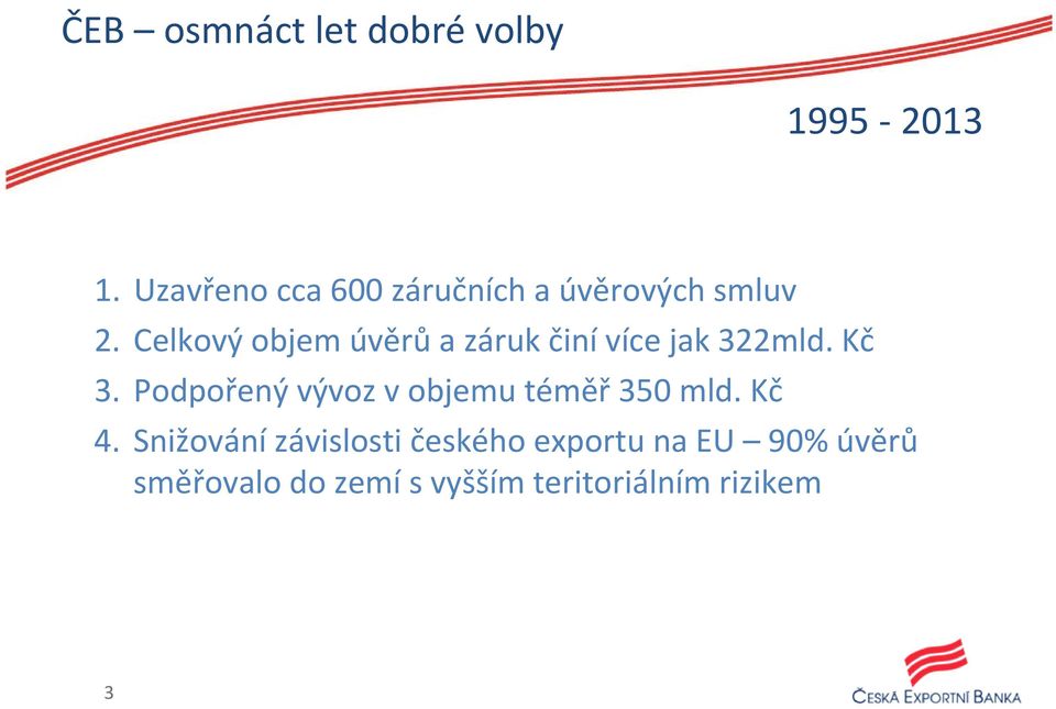 Celkový objem úvěrů a záruk činí více jak 322mld. Kč 3.