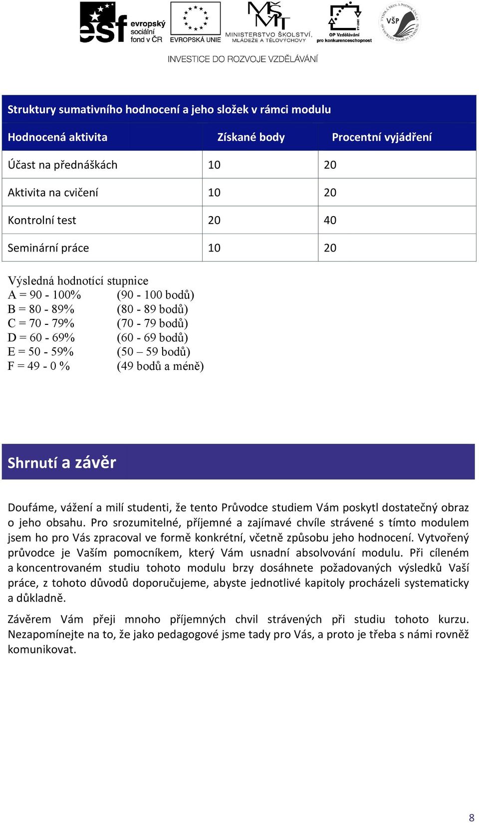 závěr Doufáme, vážení a milí studenti, že tento Průvodce studiem Vám poskytl dostatečný obraz o jeho obsahu.