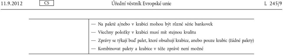 kvalitu Zprávy se týkají buď palet, které obsahují krabice, anebo pouze