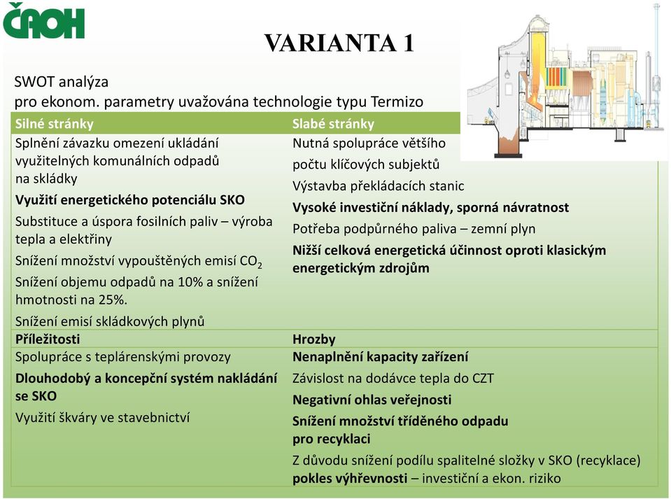 fosilních paliv výroba tepla a elektřiny Snížení množství vypouštěných emisí CO2 Snížení objemu odpadů na 10% a snížení hmotnosti na 25%.