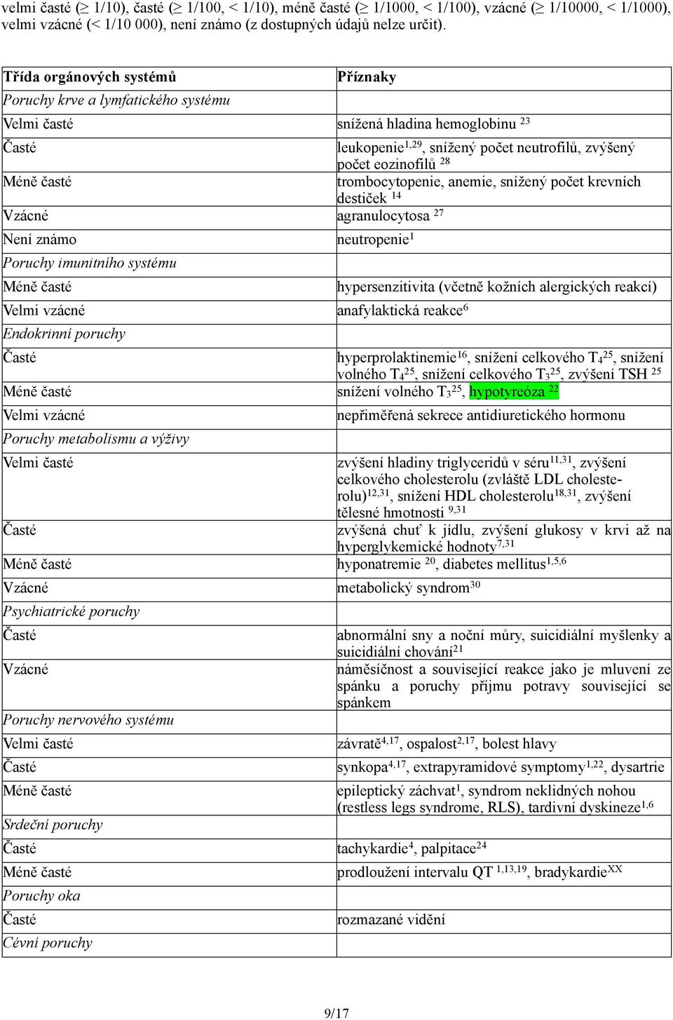 časté trombocytopenie, anemie, snížený počet krevních destiček 14 Vzácné agranulocytosa 27 Není známo neutropenie 1 Poruchy imunitního systému Méně časté Velmi vzácné anafylaktická reakce 6