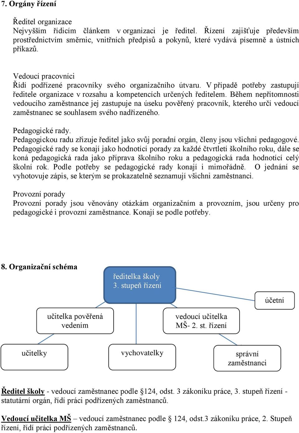 V případě potřeby zastupují ředitele organizace v rozsahu a kompetencích určených ředitelem.