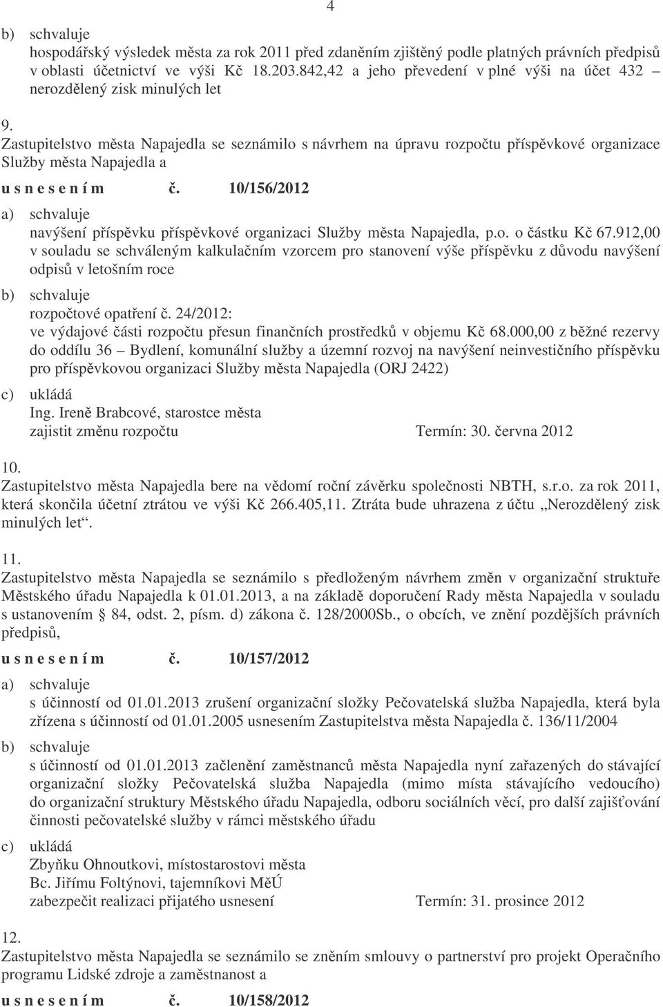 Zastupitelstvo msta Napajedla se seznámilo s návrhem na úpravu rozpotu píspvkové organizace Služby msta Napajedla a u s n e s e n í m.