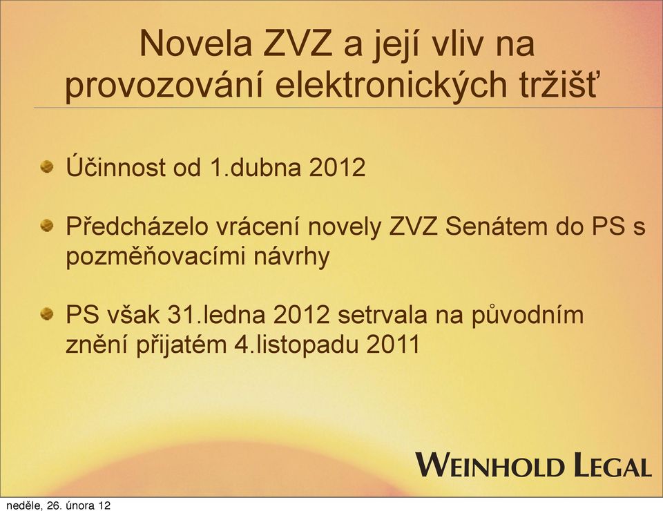 dubna 2012 Předcházelo vrácení novely ZVZ Senátem do PS