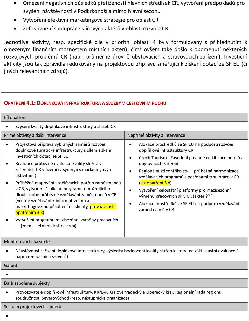 specifické cíle v prioritní oblasti 4 byly formulovány s přihlédnutím k omezeným finančním možnostem místních aktérů, čímž ovšem také došlo k opomenutí některých rozvojových problémů CR (např.