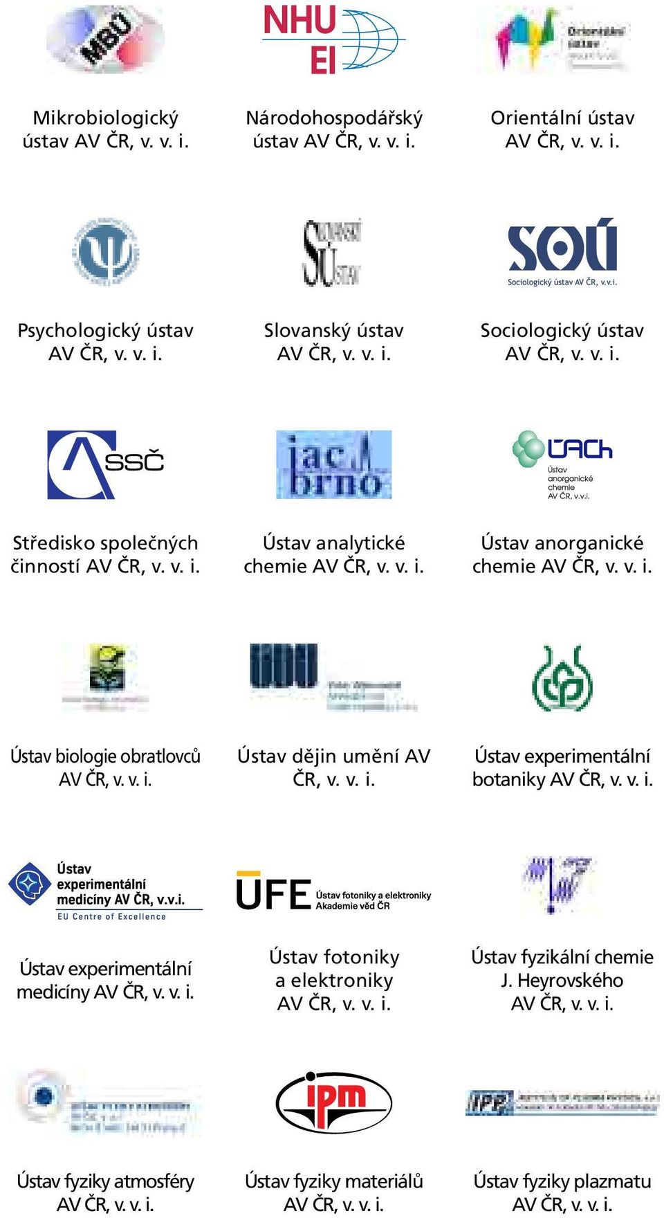 v. i. Ústav experimentální botaniky AV ČR, v. v. i. Ústav experimentální medicíny AV ČR, v. v. i. Ústav fotoniky a elektroniky AV ČR, v. v. i. Ústav fyzikální chemie J.